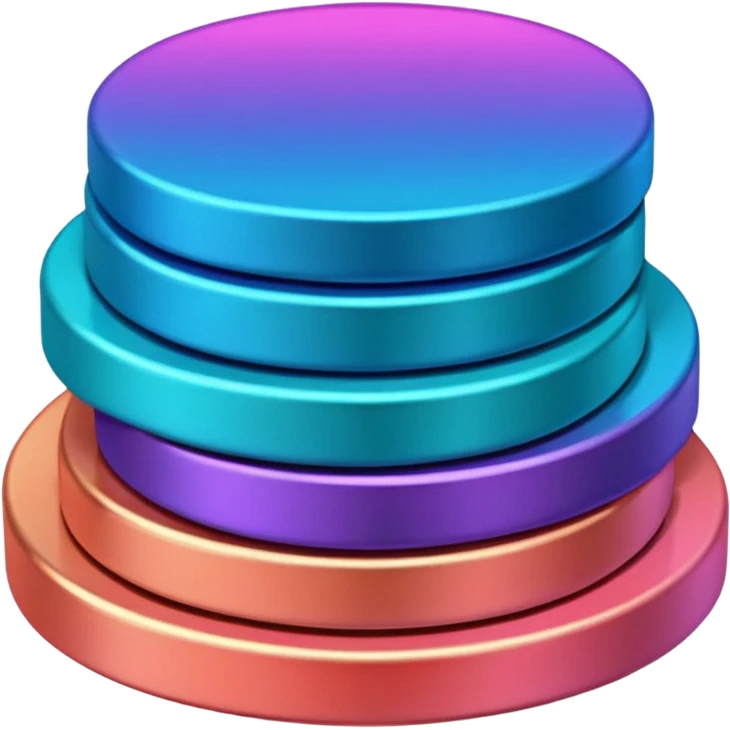 Stack of coins in gradient of turquoise, blue, pink, purple, and coral color withut letters emoji