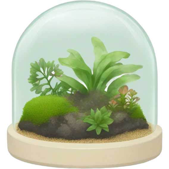 Dome shaped plant terrarium with moss and small plants emoji