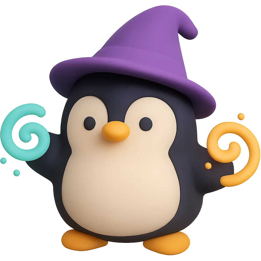 A penguin sorcerer with glowing magic swirls around its flippers emoji
