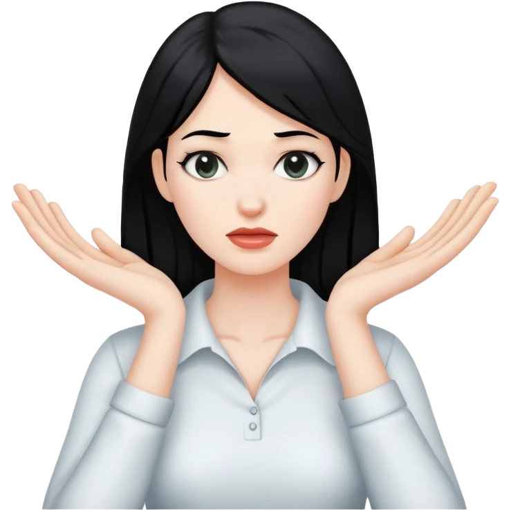 Black haired white woman grabbing neck with both hands emoji