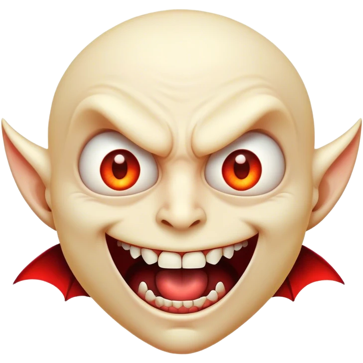 Cinematic Comical Vampire Portrait Emoji, with a sharply stylized, slightly caricatured pale face accented with exaggerated fangs and overly dramatic wide eyes filled with comic shock, head tilted in a hilariously startled pose, simplified yet amusingly detailed, glowing with a soft mysterious glow and a playful outline capturing the quirky humor of a vampire in disbelief! emoji
