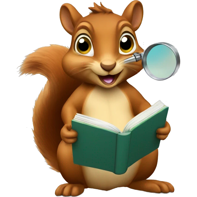 squirrel reading a book through a magnifying glass emoji