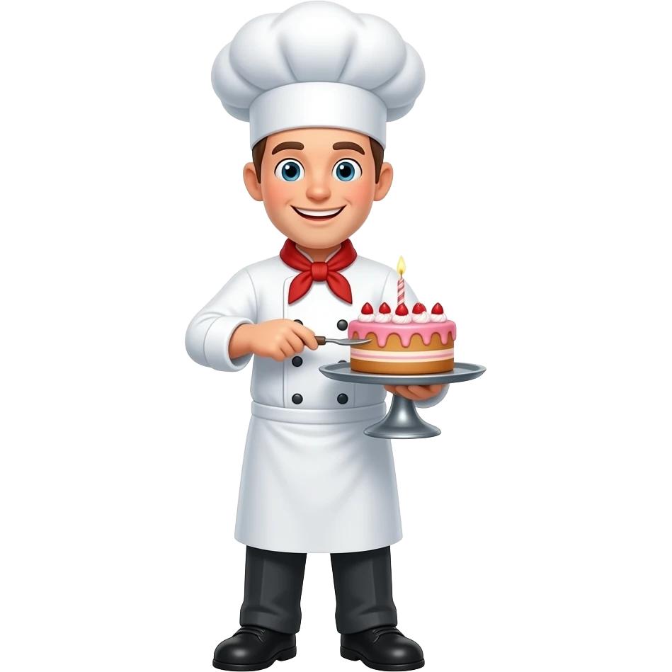 Cartoon bakers man making a cake emoji