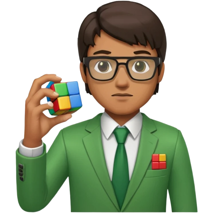 Мужчина в зеленом костюме очках из майнкрафта и с кубиком рубиком emoji