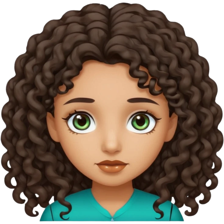Girl with olive skin, teal eyes, and dark brown loose curly long hair emoji