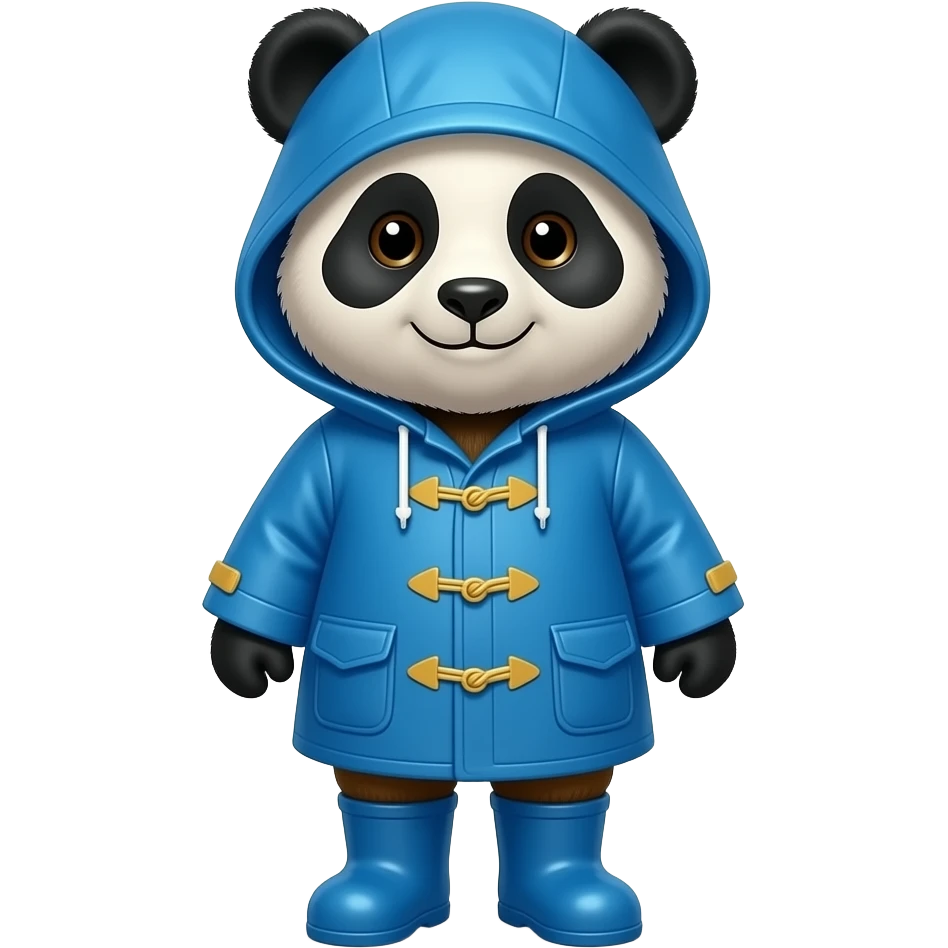 Panda with paddington blue full raincoat and rainboots emoji