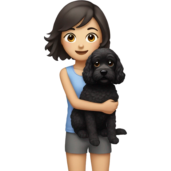 brunette asian girl with a black cockapoo emoji