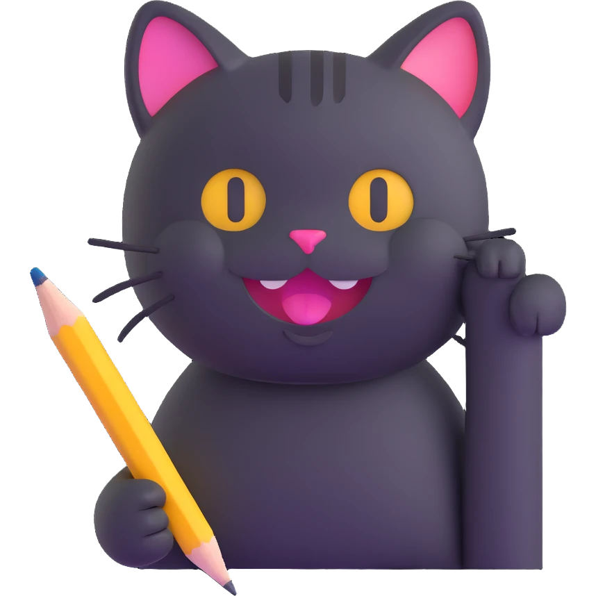 cat holding a pencil and drawing smiley faces emoji