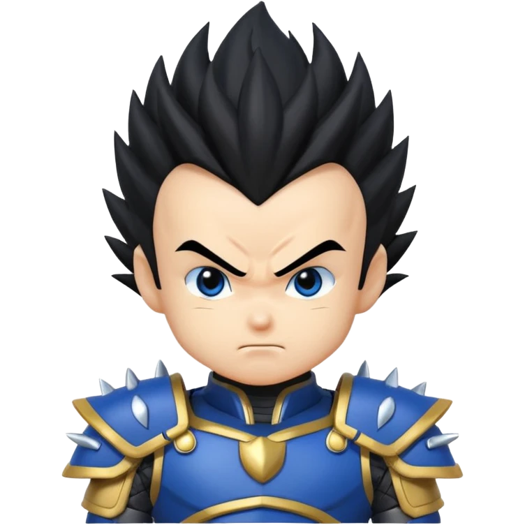 Chibi Vegeta, oversized head, spiky hair, blue and white armor, cute expression emoji