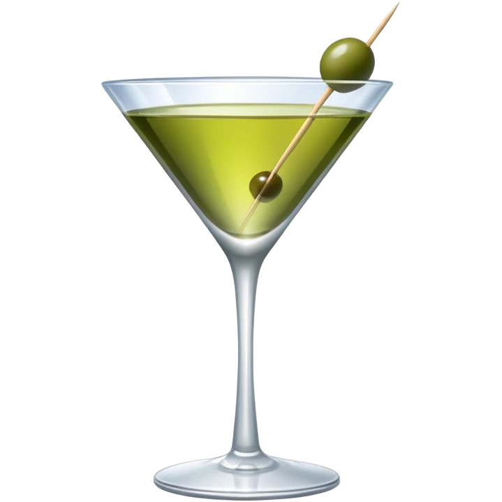 martini glass with clear liquid and an olive at the bottom skewered by a toothpick emoji