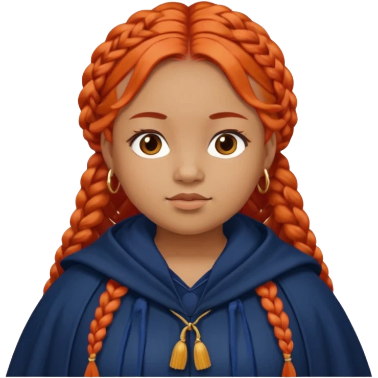 red orange braids hair girl, tan skin, fat, wear navy cloak emoji