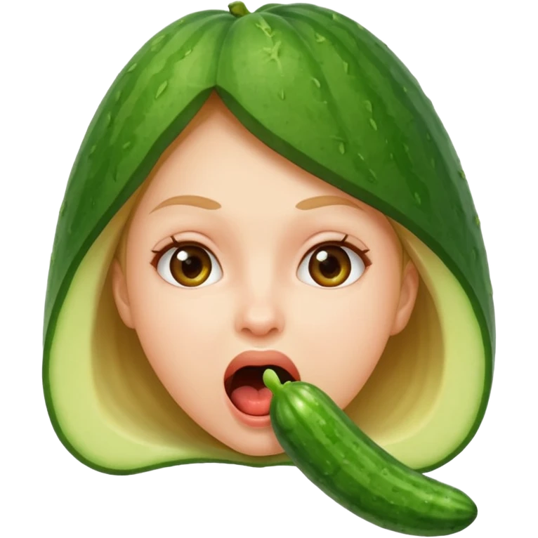Girl mouth open. Cucumber in her mouth emoji