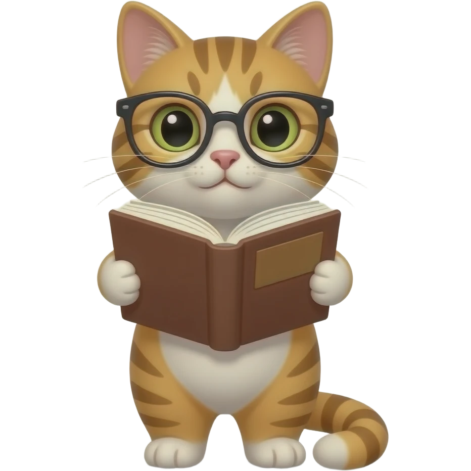 cat with glass read book emoji