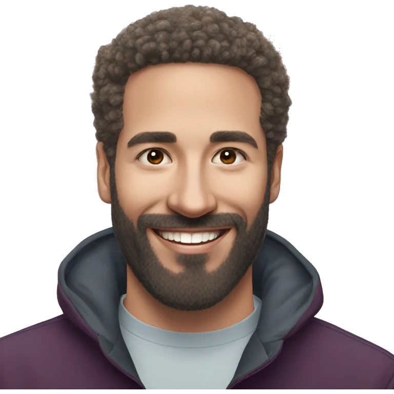 smiling man with beard portrait outdoor ice rink emoji