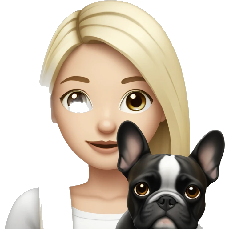 Long hair Blonde girl with black/white French bulldog emoji