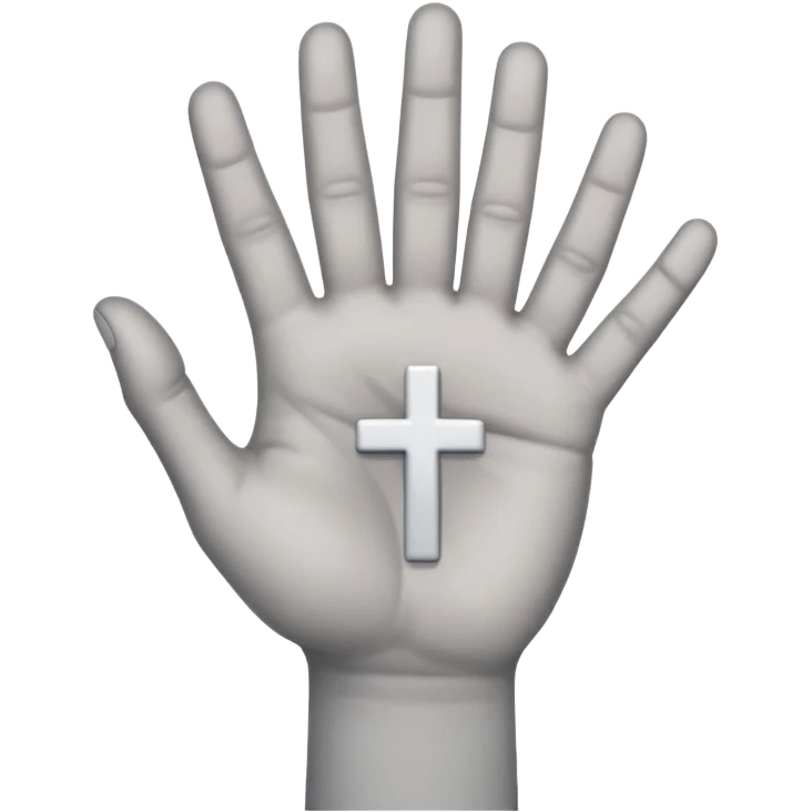 grey hand with upside down cross on the palm emoji