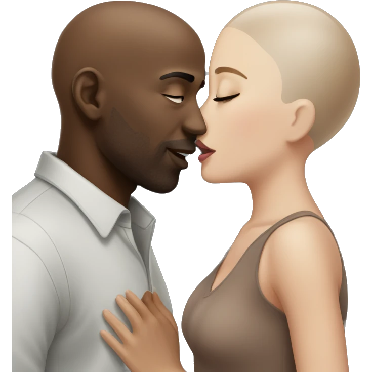 White brunette kissing bald black man emoji