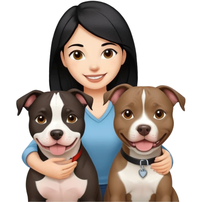 Smiling girl black hair long with pitbull brown and white emoji