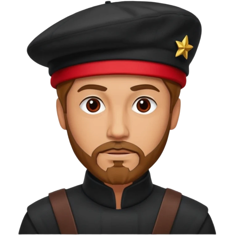 A tall guy with a red goatee. He wears a black baret dressed like a star wars smuggler  emoji