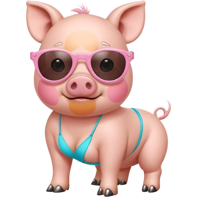 cute pig wearing cool sunglasses and bakini on all fours emoji