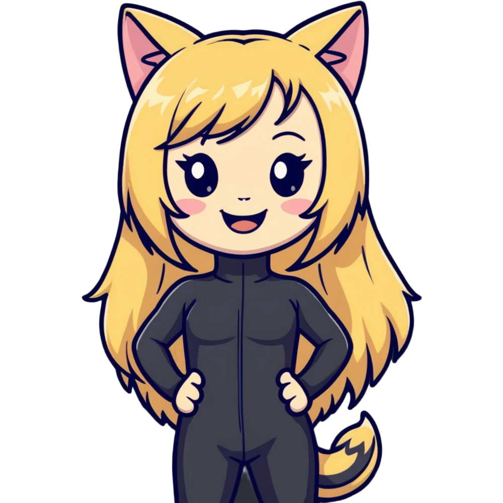 petite blonde catgirl long hair giggling catsuit emoji