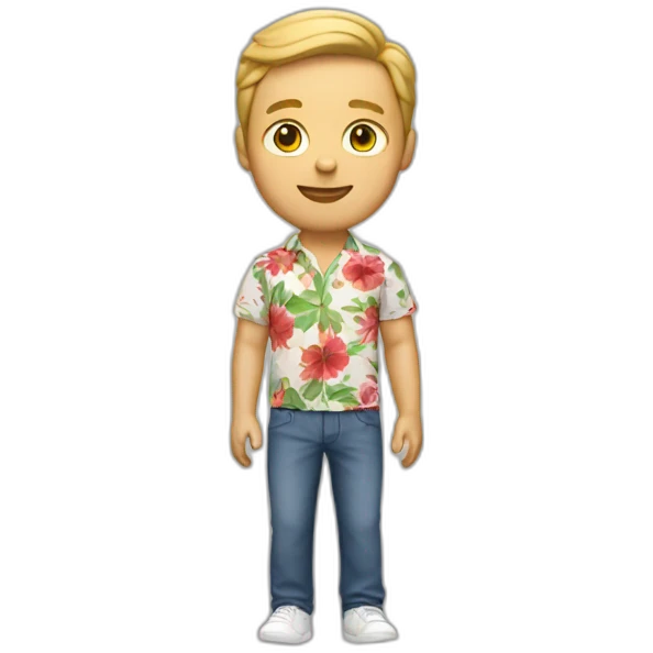 white man with a flower shirt with a red pant emoji