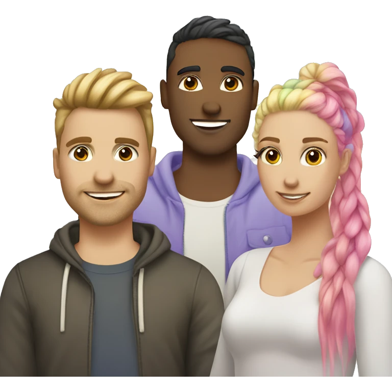Polyamorous three person couple. Two girls one man. Rainbow hair. Unicorn. Ombre blonde emoji