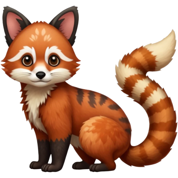 Black-eared Realistic patterned speckled flurry scaly 4-legged quadrupedal Red-Panda-Caracal-Munchkin-Kitten-Lemur-Raccoon-Dog-animal-fusion-hybrid, Full body emoji