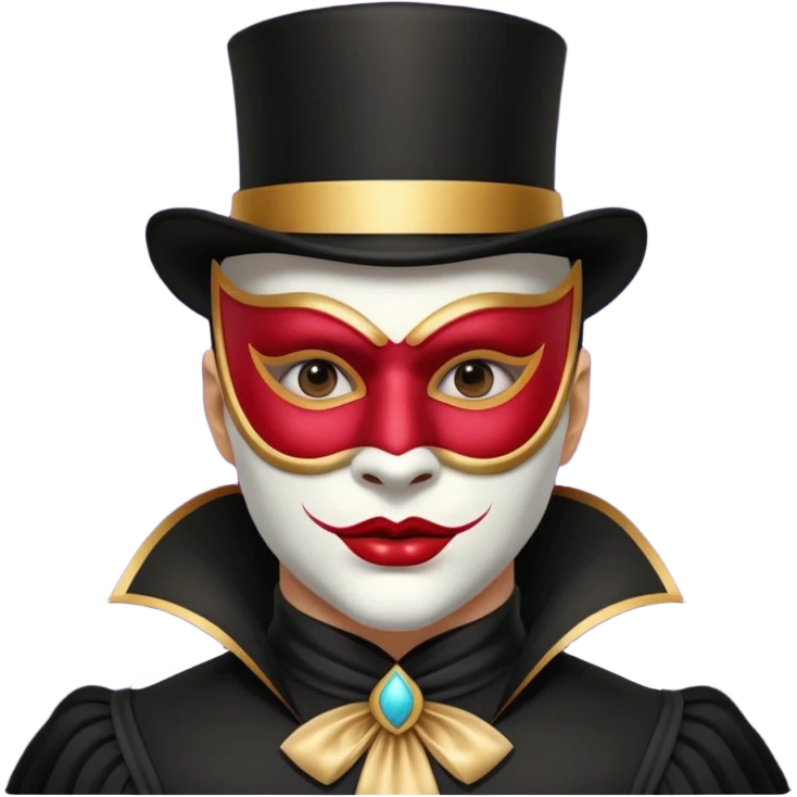 masked circus acrobat portrait, head and shoulders only, elegant carnival mask, dark outfit collar, dramatic expression, 3D cartoon, mobile game icon style, clean background, no text, no watermark
 
 emoji
