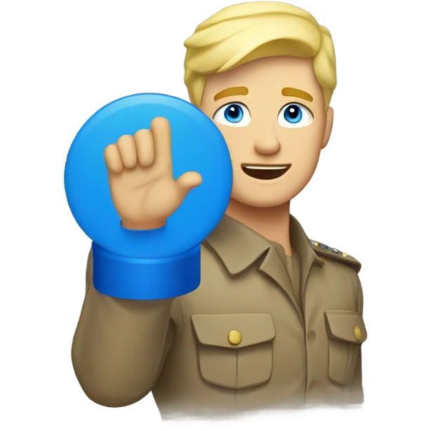 blonde man with blue eyes saluting emoji