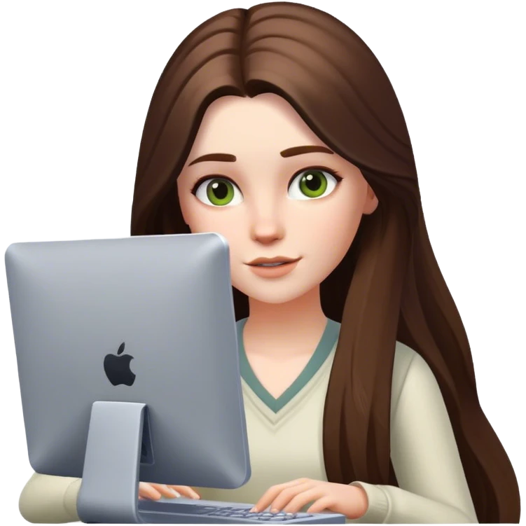 beautiful pale brunette girl with long hair playing the sims4 on computer  emoji