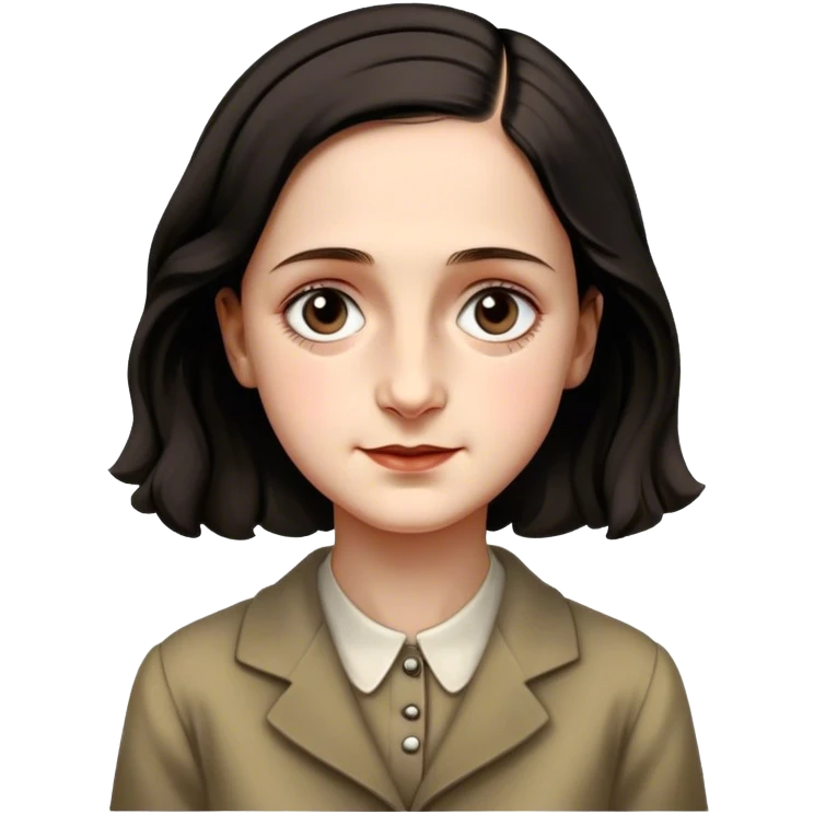 Anne Frank – Cinematic Realistic Portrait of Anne Frank, depicted with a reflective, gentle expression in period clothing, her eyes conveying hope and resilience, rendered with soft, natural lighting and delicate textures that capture the poignancy of her legacy. emoji