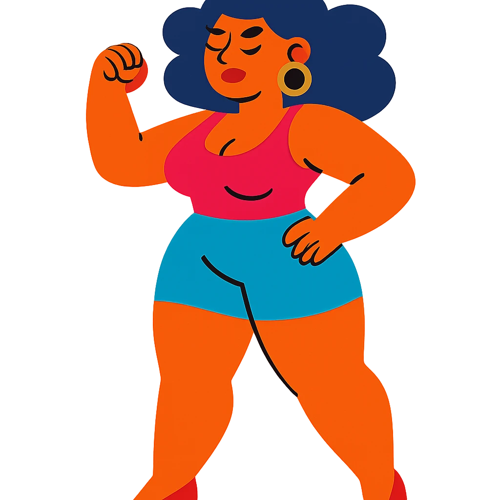 stylized cartoon woman with a curvy figure, confident pose, vibrant colors emoji