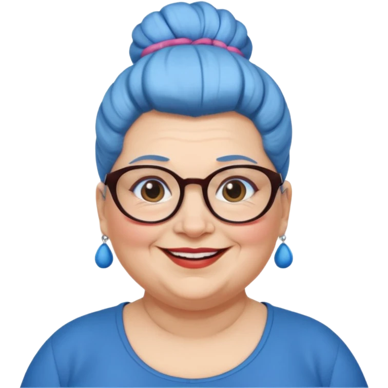 fat old woman with blue big bun hair and glassess, no earrings emoji