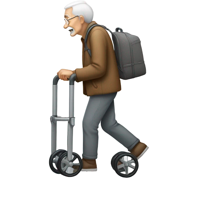 side view of an old 
hunched over man with a foldable walker  emoji