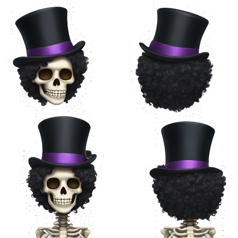 Top hat curly black hair skeleton emoji