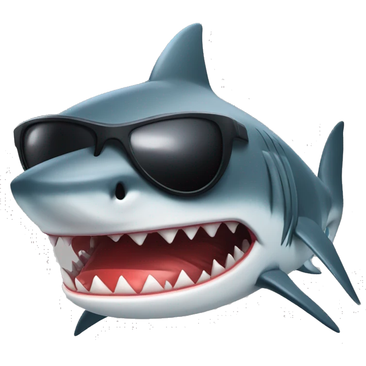 Red muscular anthropomorphic brutal shark wearing black sunglasses. emoji