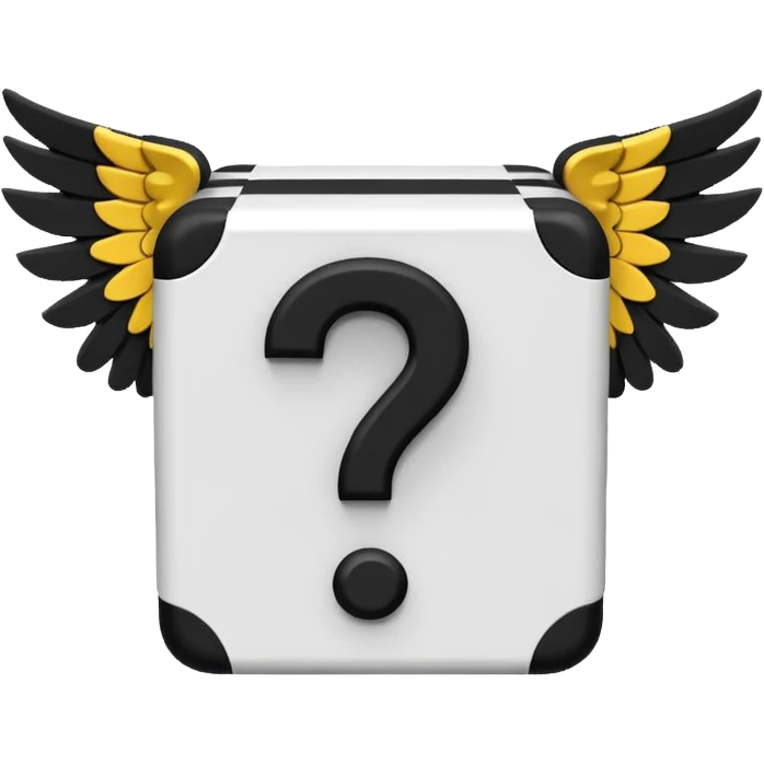 It's appearance is black and white, the black part being the main part of the lucky block while the question marks and corners are white; It carries 2 wings on each side like the other Lucky Blocks. emoji