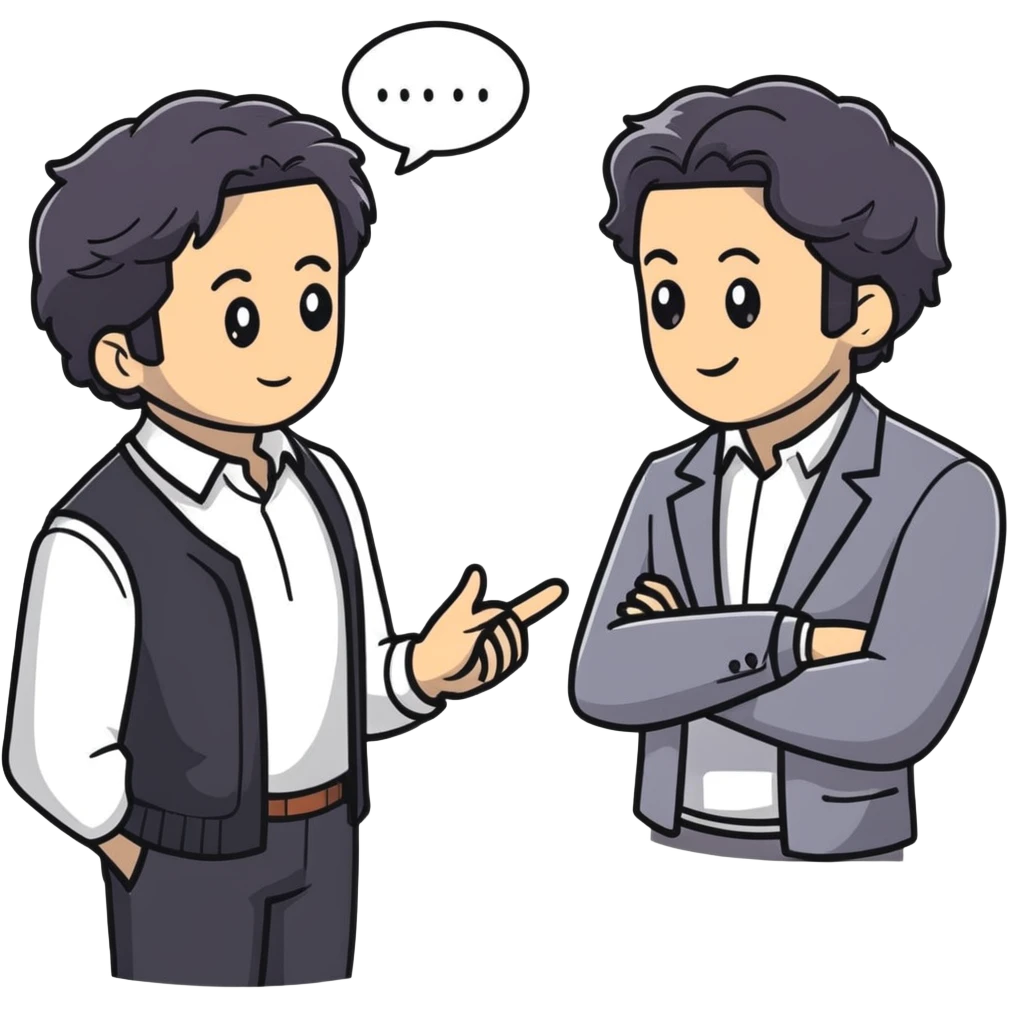 Management consultant with black wavy hair, stubble, strong features, white skin, smart casual attire, in a collaborative discussion with diverse business clients around a table with documents and laptop emoji