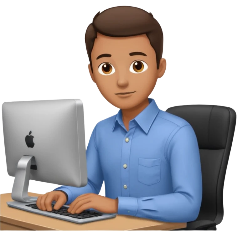 Man with both hands on lap moving view from back Infront of computer 2D  emoji