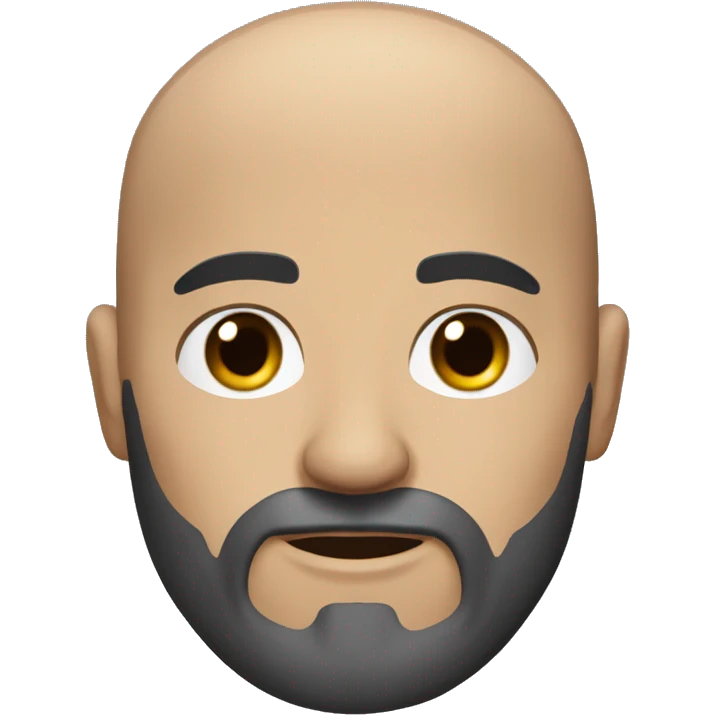 white man, with olive skin, a full black beard with some grays, bald, strong eyebrows, dark-brown eyes, plain shirt emoji