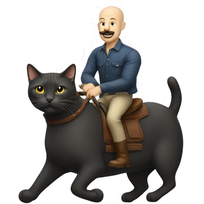 bald man with big bushy moustache riding cat emoji