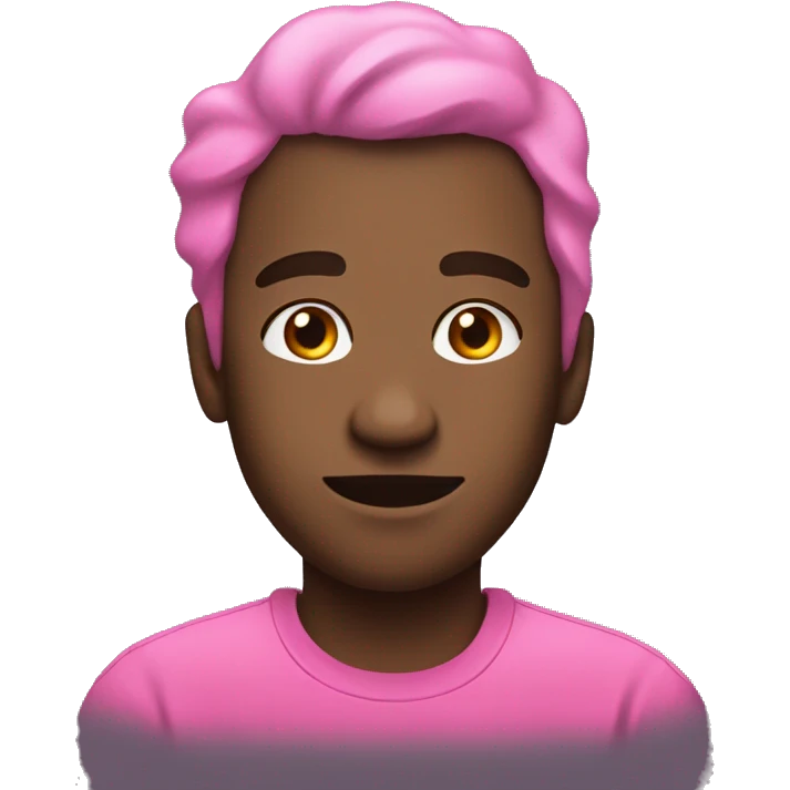 Black man emoji, pink t shirt, 
relieved lokkin at the right side of the i emoji