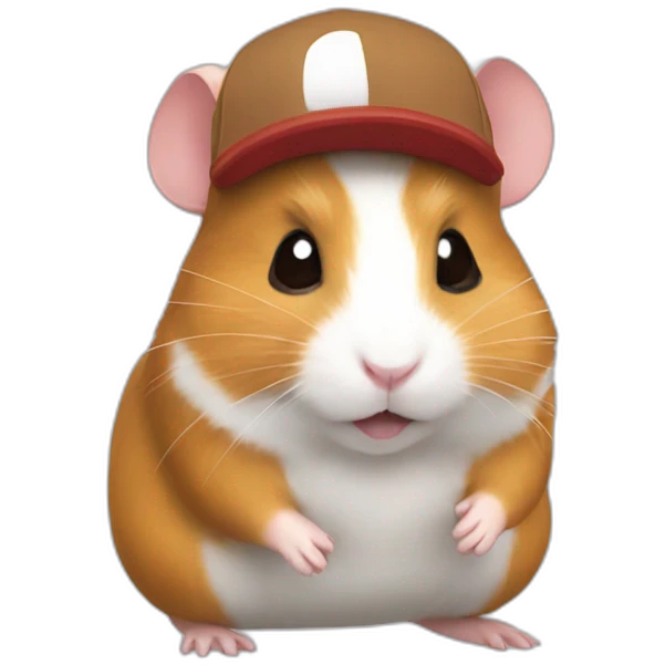 A brown white ginger hamster wearing a Pokemon hat emoji