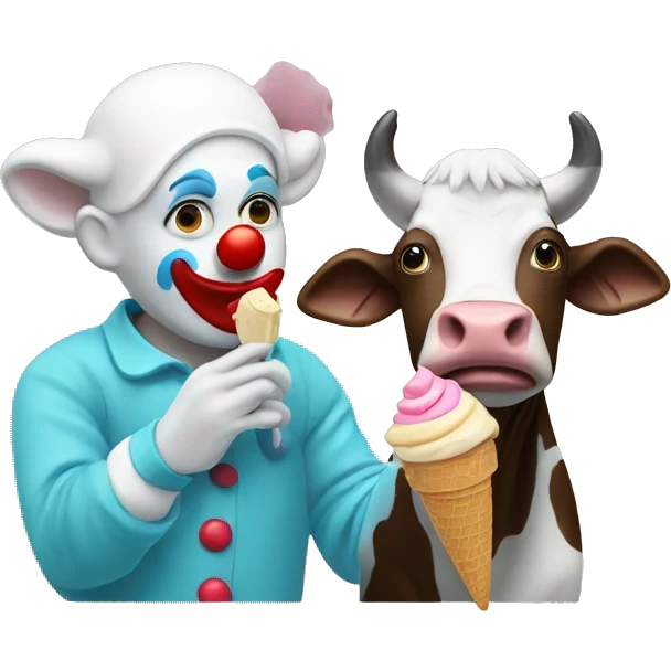 Clown eating ice cream with a cow emoji