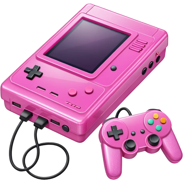 glittery pink 90s retro game console with pink corded controller next to it emoji