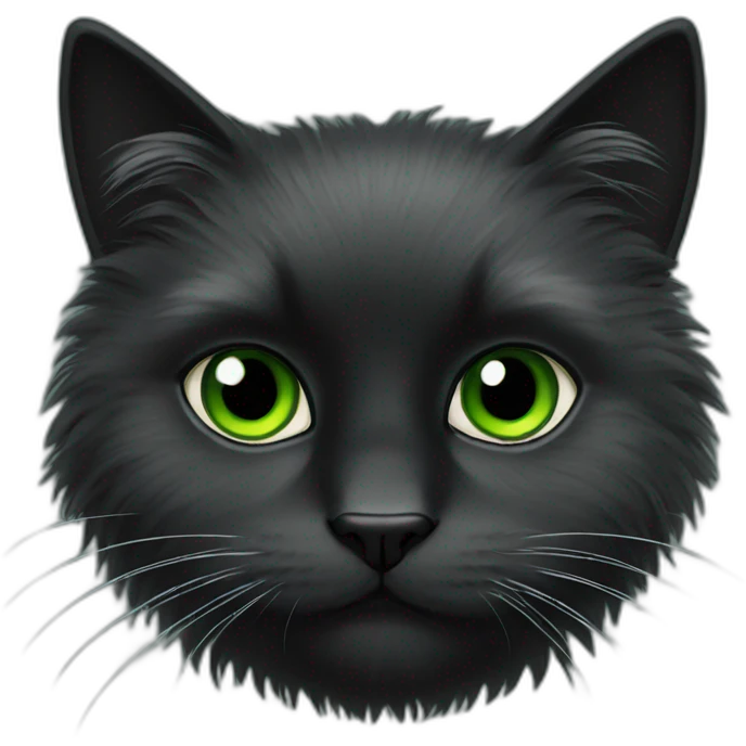 Black fluffy cat with green eyes emoji