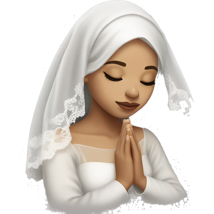 Light skin girl praying with eyes closed and lace white veil  emoji