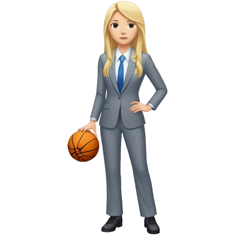 Full Body white female basketball head coach with long blonde hair in a suite emoji