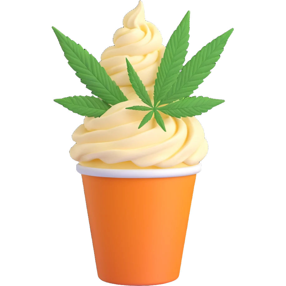 gelato in a paper cup with cannabis leaf emoji